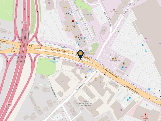 Karte mit dem Standort in Braunschweig, Hannoversche Straße 60H