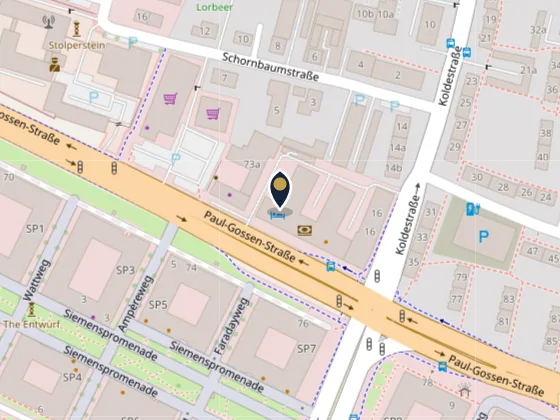 Karte mit dem Standort in Erlangen, Paul-Gossen-Stra&szlig;e 75