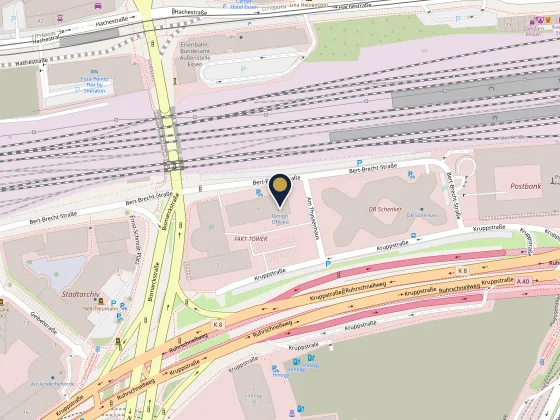 Karte mit dem Standort in Essen, Am Thyssenhaus 1-3